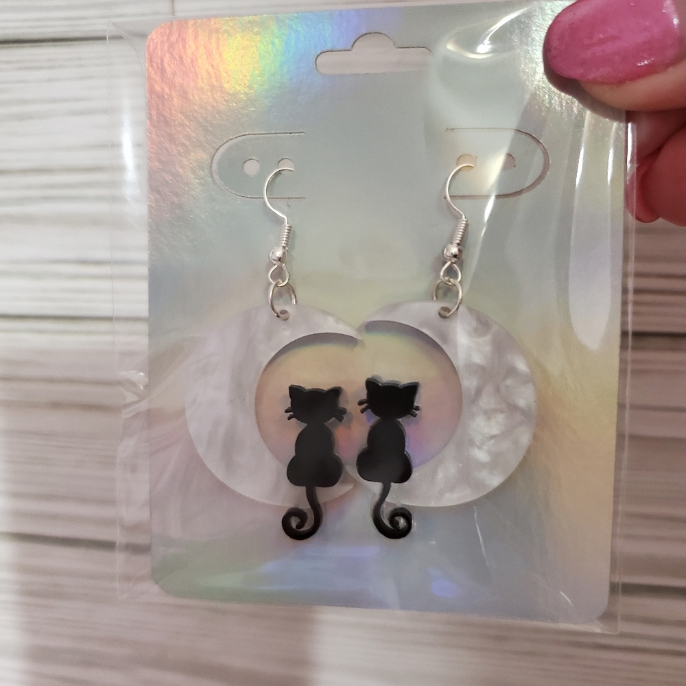 Halloween Earrings Cat Moon